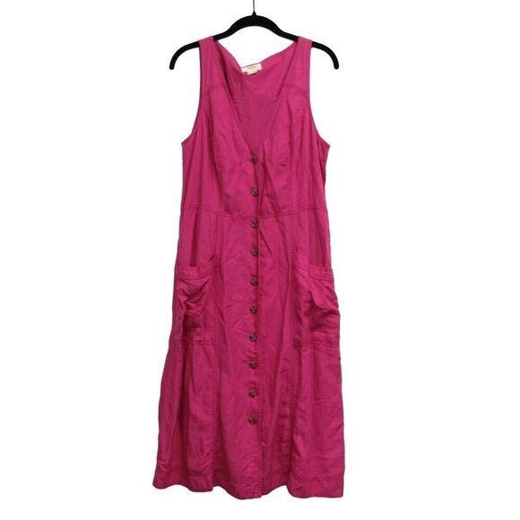 Maeve Anthropologie Women SZ 14 Pink V Neck Dionis Sleeveless Button Shirtdress - Picture 2 of 5
